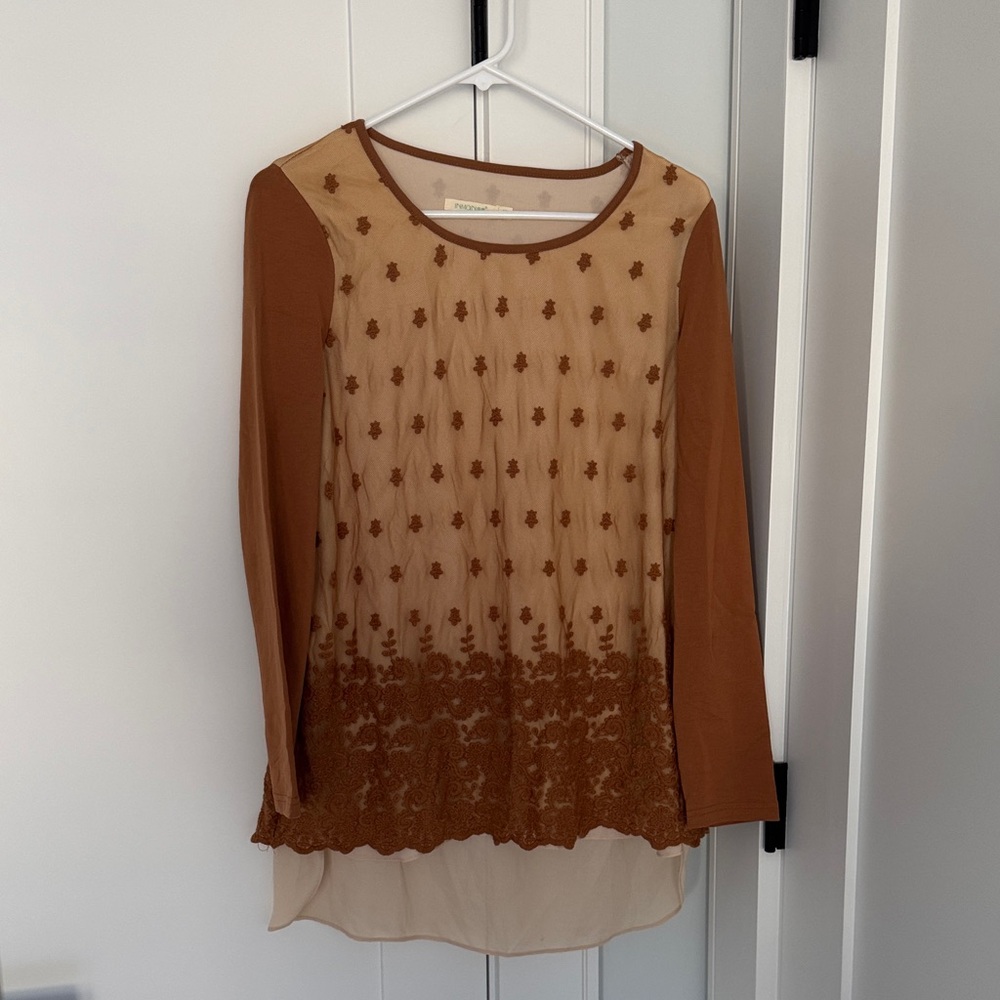 Elegant Brown Embroidered Women's Top